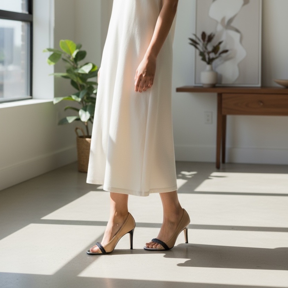 Chic Beige and Black Heels